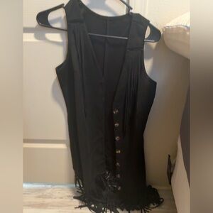 Black Fringe Button-Front Dress